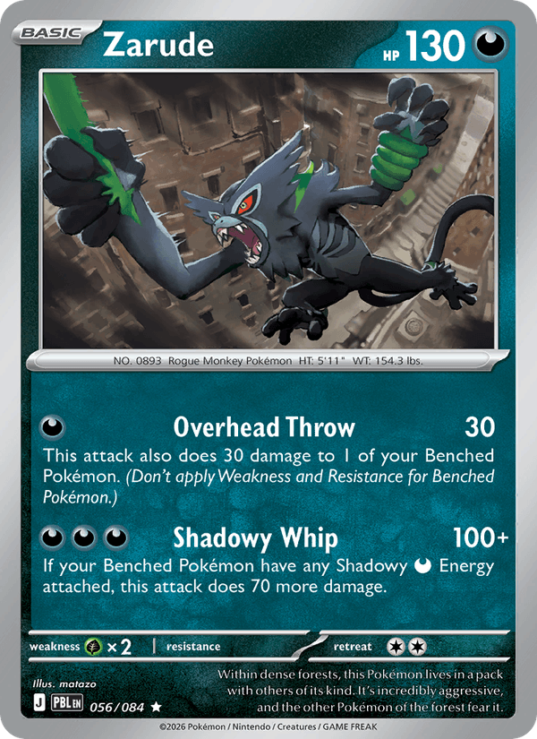 Zarude 056/084 Pitch Black Pokémon card - Reverse Holo