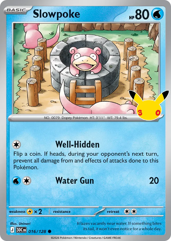 Slowpoke 016/128 — Pokémon TCG 30th Celebration card front