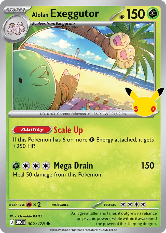 Alolan Exeggutor 002/128 — Pokémon TCG 30th Celebration card front