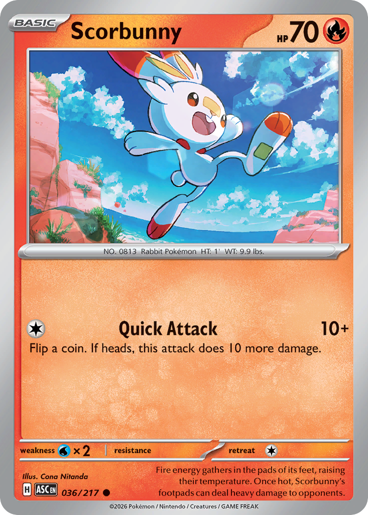 Scorbunny 036/217 - Pokemon Ascended Heroes Non-Holo - card front