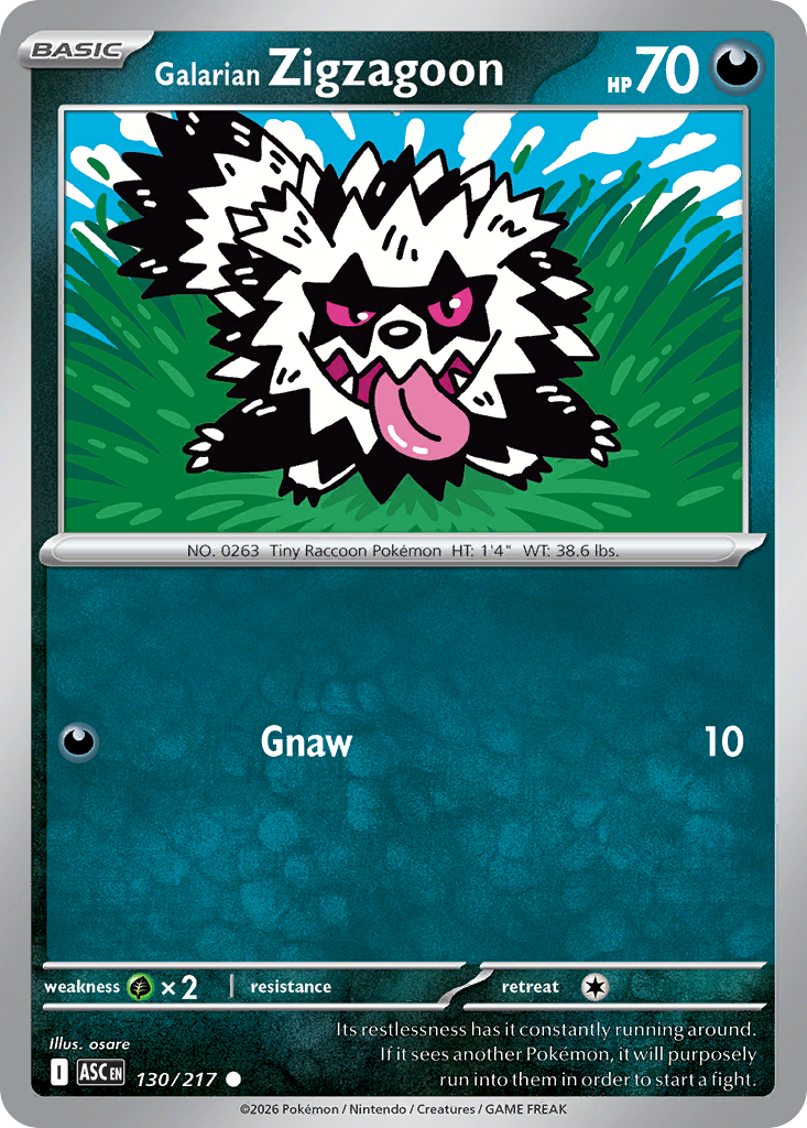 Galarian Zigzagoon 130/217 – Pokémon Ascended Heroes card artwork