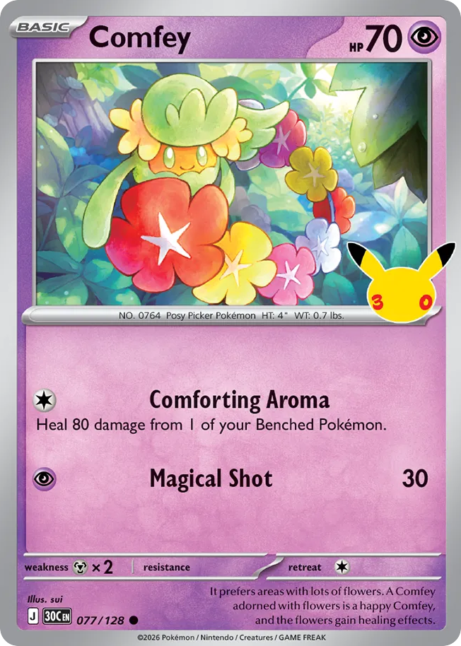 Comfey 077/128 — Pokémon TCG 30th Celebration card front