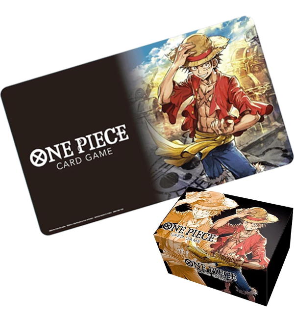 One Piece Card Game Monkey D. Luffy official playmat and matching storage box set