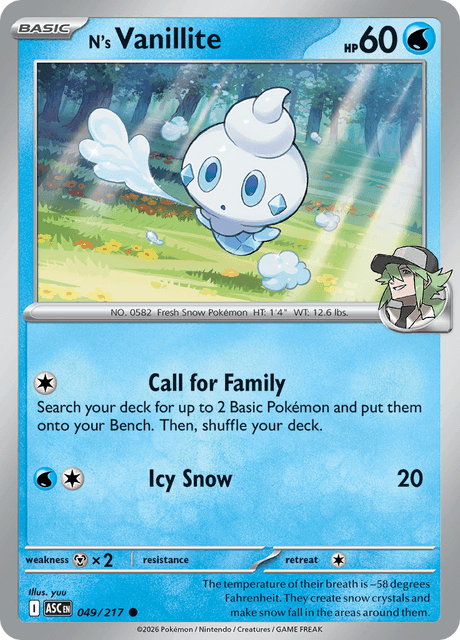 N's Vanillite 049/217 – Pokémon Ascended Heroes card artwork