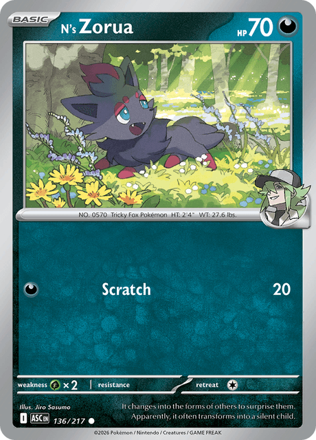 N's Zorua 136/217 – Pokémon Ascended Heroes card artwork