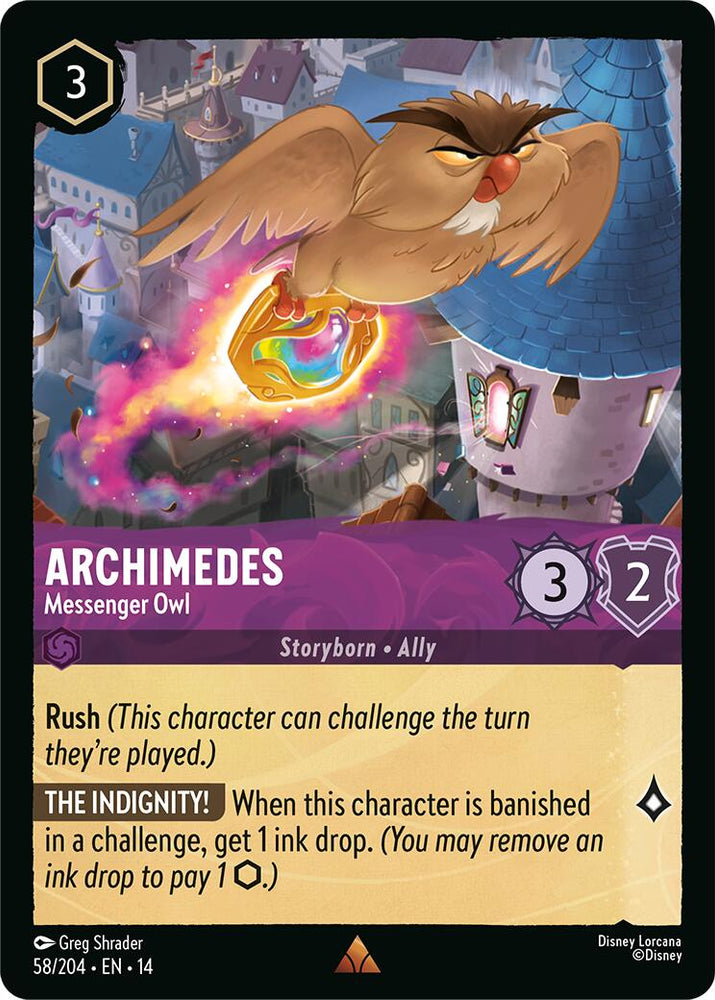 Archimedes - Messenger Owl 058/204 Disney Lorcana Hyperia City Foil reference artwork