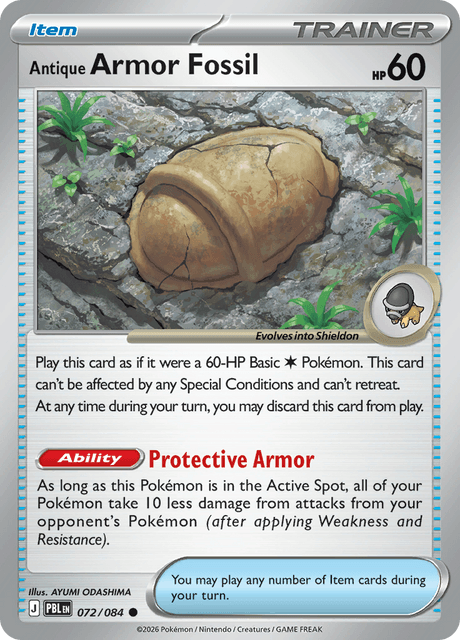 Antique Armor Fossil 072/084 – Pokémon Pitch Black card artwork