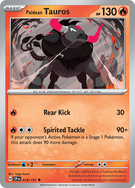 Paldean Tauros 018/191 – Pokémon Surging Sparks card artwork