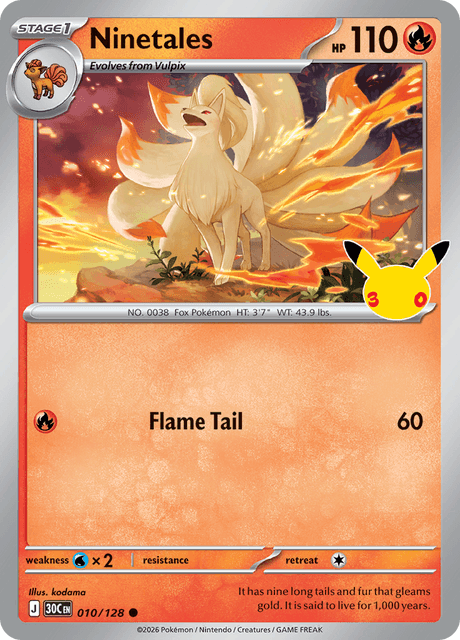 Ninetales 010/128 Pokémon 30th Celebration Holo English card front
