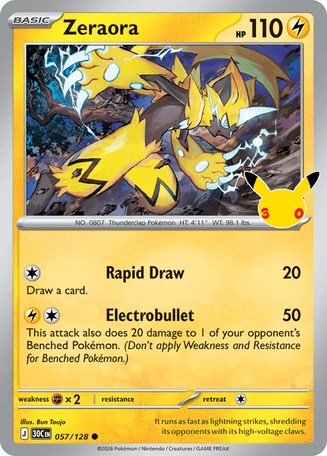 Zeraora 057/128 Pokémon 30th Celebration Holo English card front