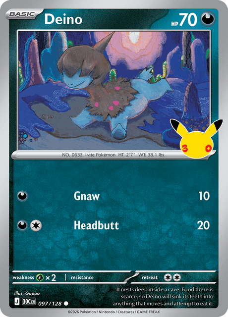 Deino 097/128 Pokémon 30th Celebration Holo English card front