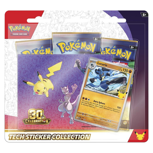 Pokémon TCG: 30th Celebration — Tech Sticker Collection — Lucario sealed product packaging