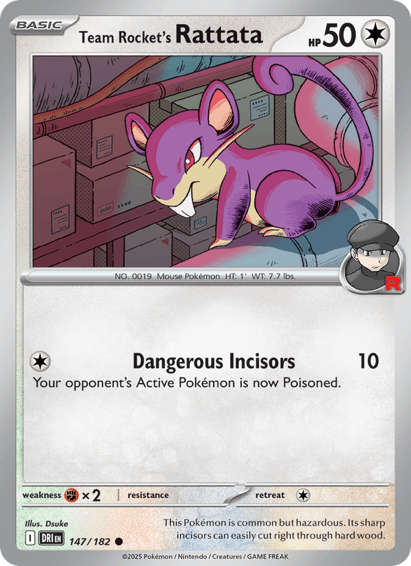 Team Rocket's Rattata 147/182 Destined Rivals Pokémon TCG Reverse Holo