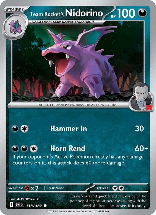 Team Rocket's Nidorino 118/182 Destined Rivals Pokémon TCG Regular