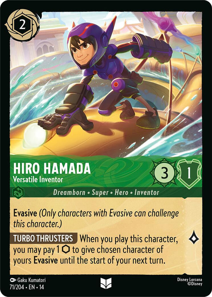 Hiro Hamada – Versatile Inventor 071/204, Disney Lorcana Hyperia City reference card artwork (foil listing)