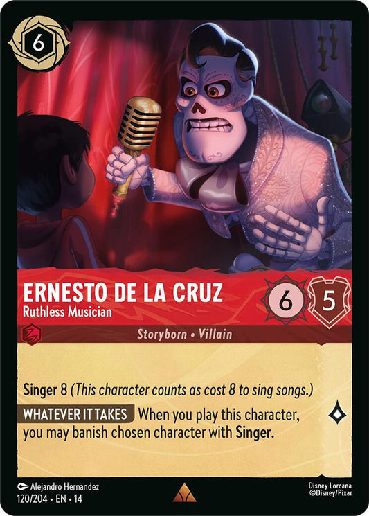 Ernesto de la Cruz – Ruthless Musician 120/204, Disney Lorcana Hyperia City non-foil card front