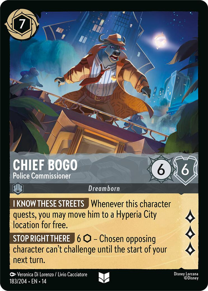 Chief Bogo – Police Commissioner 183/204, Disney Lorcana Hyperia City non-foil card front