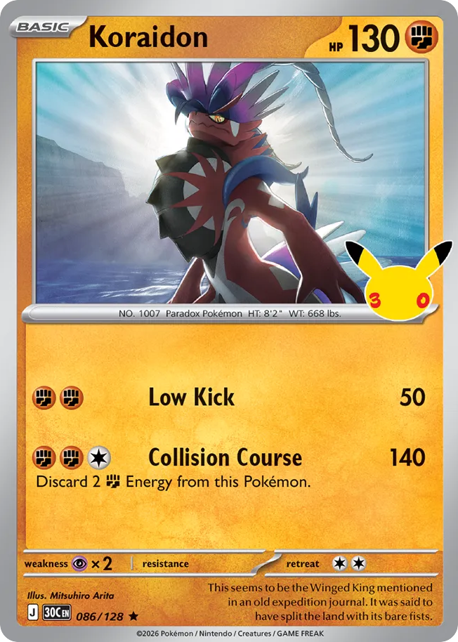 Koraidon 086/128 — Pokémon TCG 30th Celebration card front