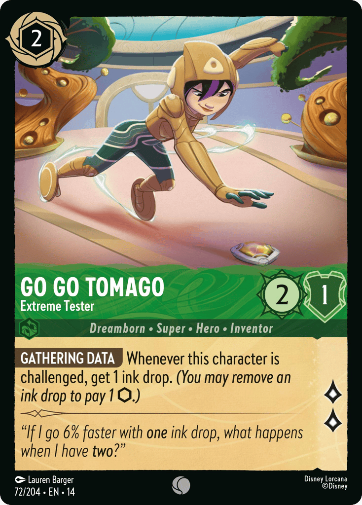 Go Go Tomago - Extreme Tester 072/204 – Disney Lorcana Hyperia City – Non-Foil card artwork
