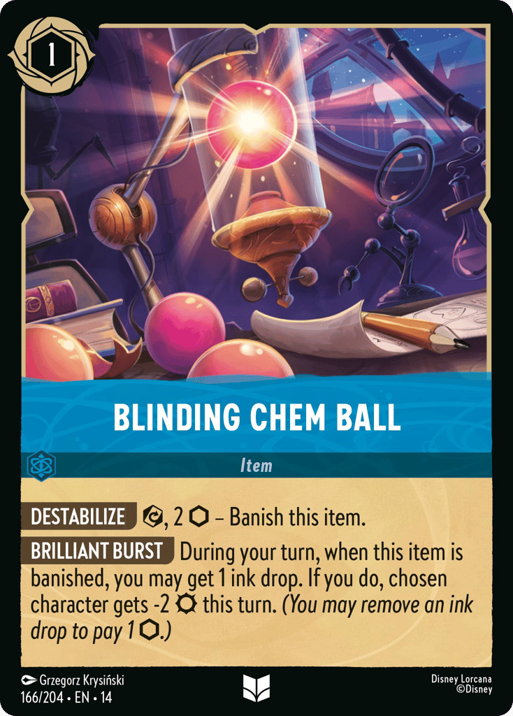Blinding Chem Ball 166/204 – Disney Lorcana Hyperia City – Non-Foil card artwork