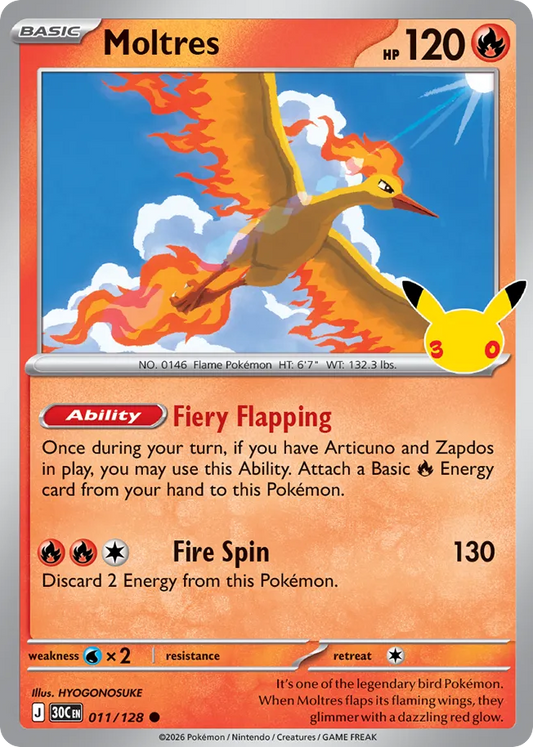 Moltres 011/128 — Pokémon TCG 30th Celebration card front