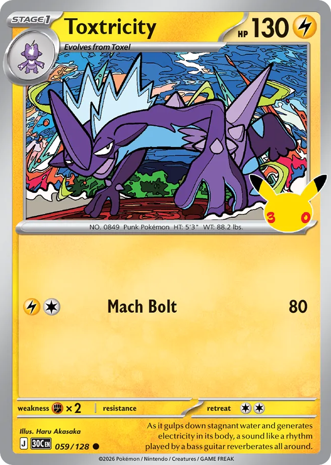 Toxtricity 059/128 — Pokémon TCG 30th Celebration card front