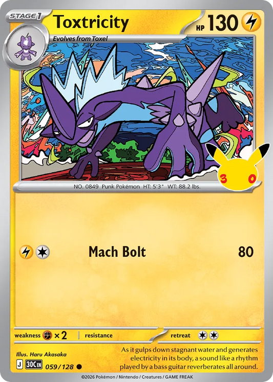 Toxtricity 059/128 — Pokémon TCG 30th Celebration card front