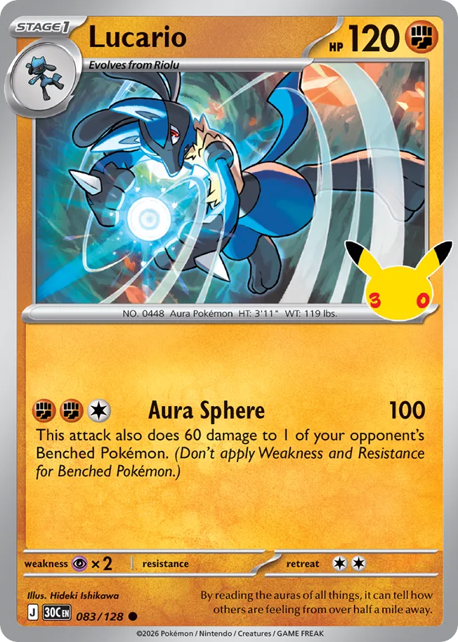 Lucario 083/128 — Pokémon TCG 30th Celebration card front