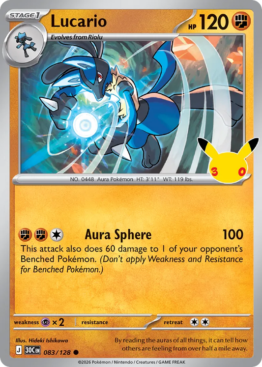 Lucario 083/128 — Pokémon TCG 30th Celebration card front
