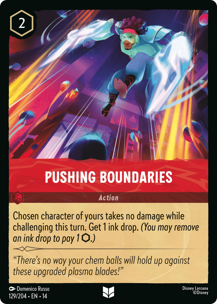Pushing Boundaries 129/204 – Disney Lorcana Hyperia City – Non-Foil card artwork