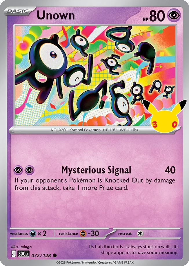 Unown 072/128 — Pokémon TCG 30th Celebration card front