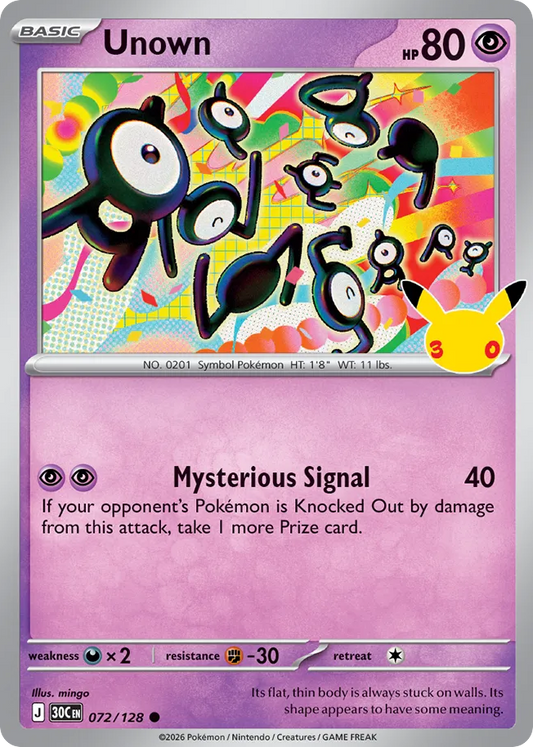 Unown 072/128 — Pokémon TCG 30th Celebration card front