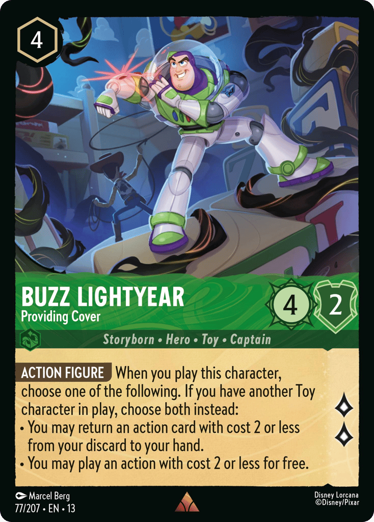 Buzz Lightyear - Providing Cover 077/207 — Disney Lorcana Attack of the Vine! English non-foil card front
