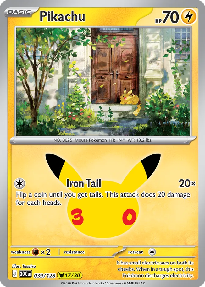 Pikachu (17/30) 039/128 — Pokémon TCG 30th Celebration card front