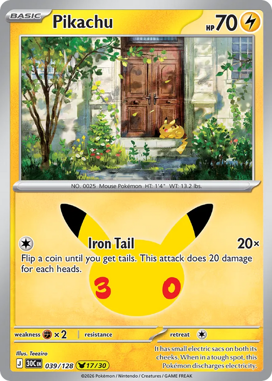 Pikachu (17/30) 039/128 — Pokémon TCG 30th Celebration card front