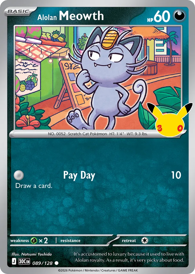 Alolan Meowth 089/128 — Pokémon TCG 30th Celebration card front
