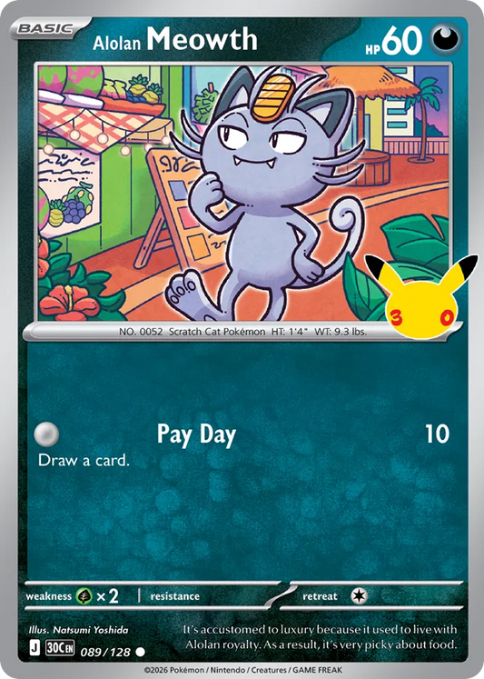 Alolan Meowth 089/128 — Pokémon TCG 30th Celebration card front