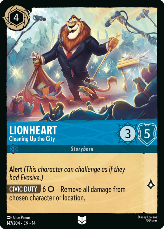 Lionheart - Cleaning Up the City 147/204 – Disney Lorcana Hyperia City – Non-Foil card artwork