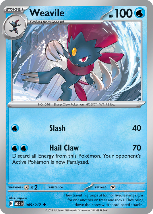 Weavile 045/217 - Pokemon Ascended Heroes Non-Holo - card front