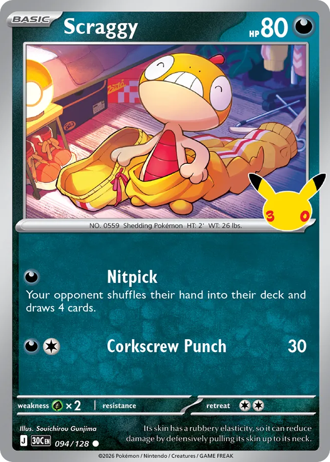 Scraggy 094/128 — Pokémon TCG 30th Celebration card front