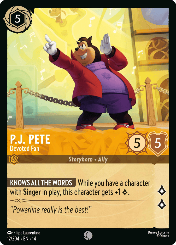 P.J. Pete - Devoted Fan 012/204 – Disney Lorcana Hyperia City – Non-Foil card artwork