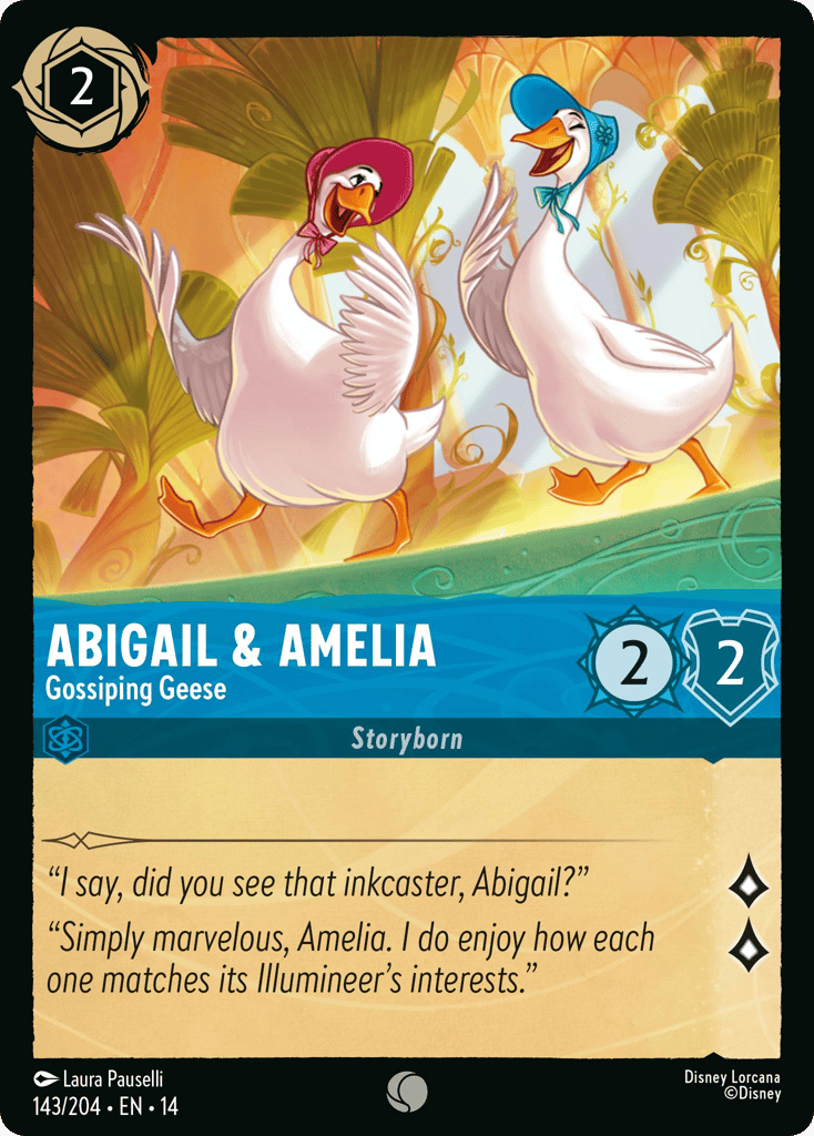 Abigail & Amelia - Gossiping Geese 143/204 – Disney Lorcana Hyperia City – Foil card artwork