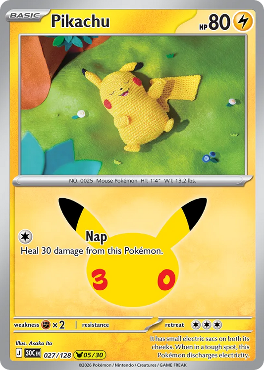 Pikachu (05/30) 027/128 — Pokémon TCG 30th Celebration card front