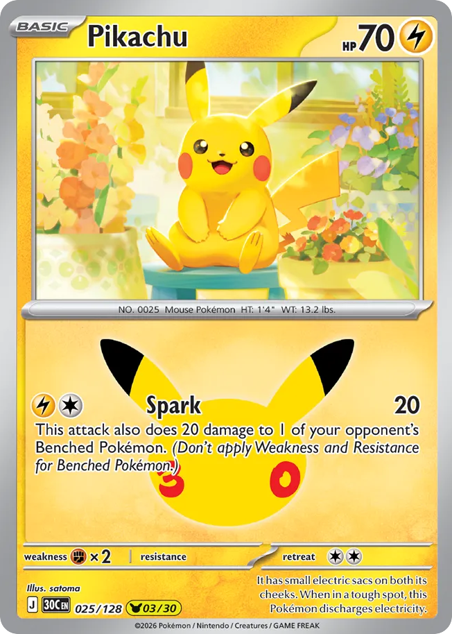 Pikachu (03/30) 025/128 — Pokémon TCG 30th Celebration card front
