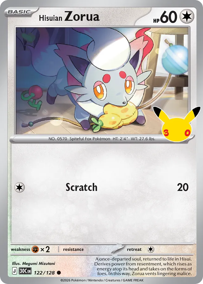 Hisuian Zorua 122/128 — Pokémon TCG 30th Celebration card front