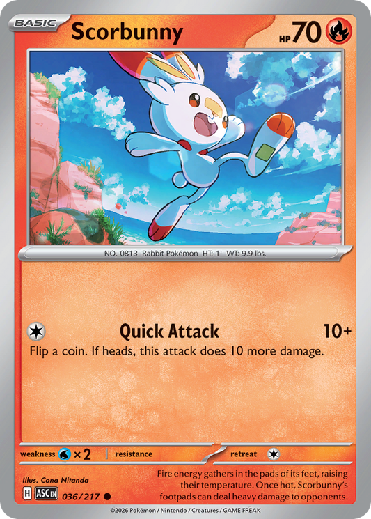 Scorbunny 036/217 - Pokemon Ascended Heroes Non-Holo - card front