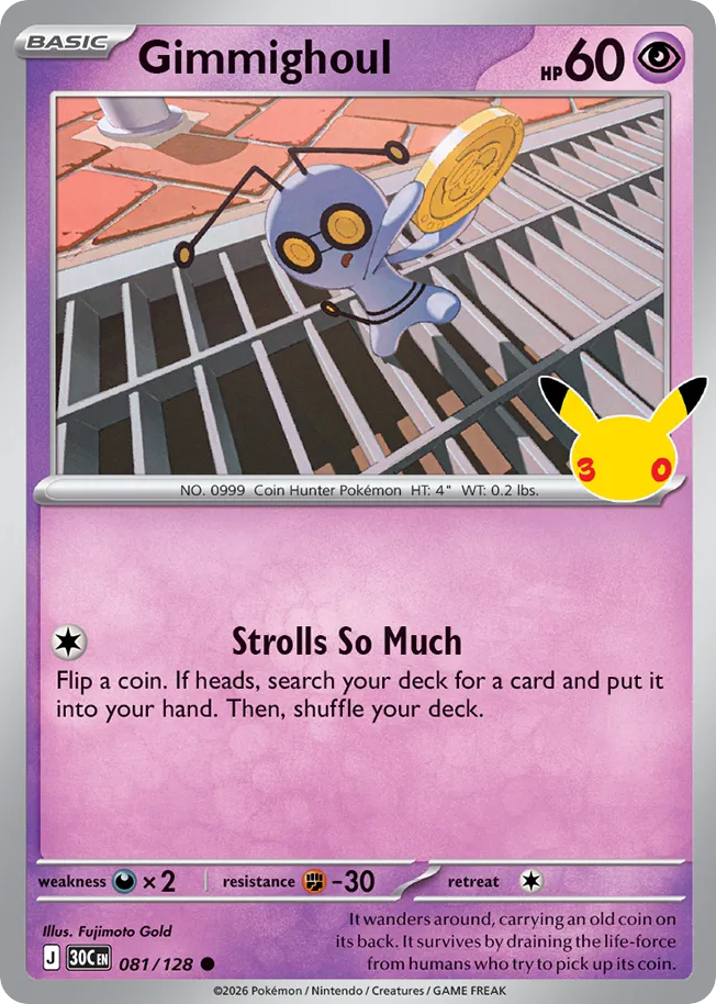 Gimmighoul 081/128 — Pokémon TCG 30th Celebration card front