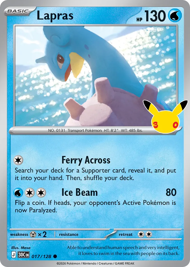 Lapras 017/128 — Pokémon TCG 30th Celebration card front