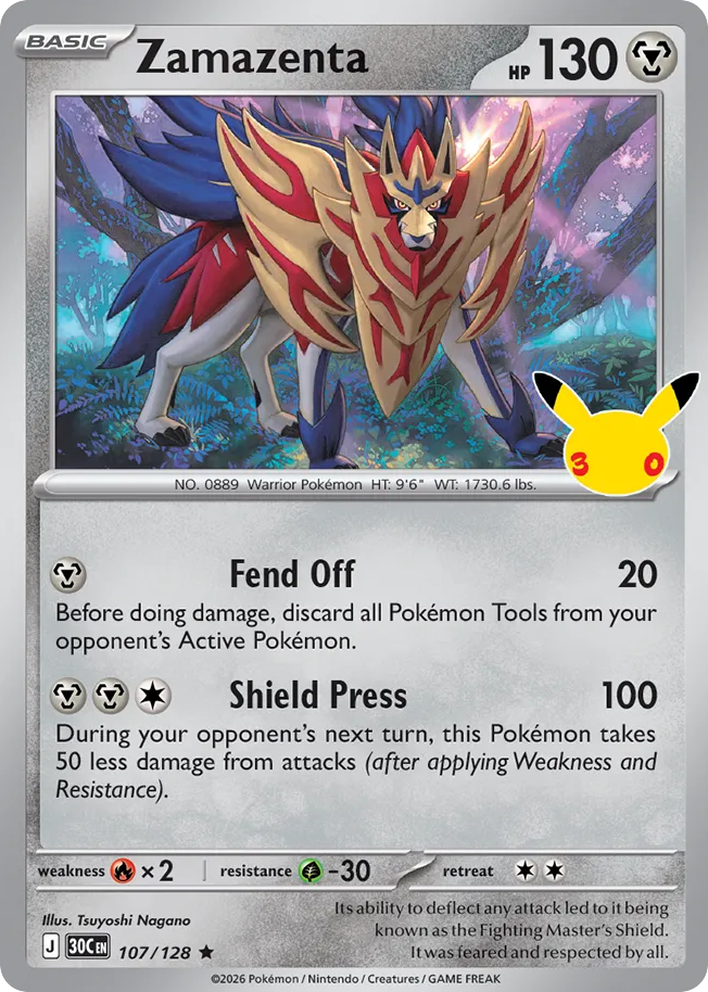 Zamazenta 107/128 — Pokémon TCG 30th Celebration card front