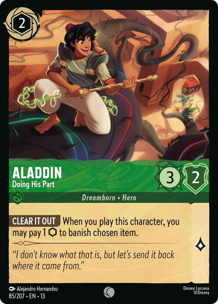 Aladdin - Doing His Part 085/207 — Disney Lorcana Attack of the Vine! non-foil English card